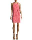 Felisha Sleeveless Floral Lace Shift Dress, Pink