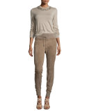 Embellished Jewel-Neck Cashmere Sweater, Oatmeal