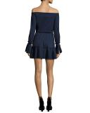 Rylan Pleated Off-the-Shoulder Dress, Navy Blue