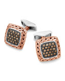 Classic Chain Silver/Bronze Cuff Links with Diamonds
