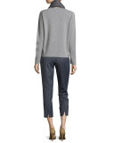 Diamond Jacquard Cropped Pants, Navy/Gray