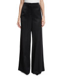 Wide-Leg Satin Evening Pants, Black