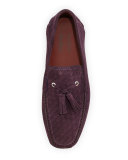 Woven & Perforated Suede Tassel Driver, Purple