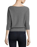 Boat-Neck Dolman-Sleeve Blouson Pullover