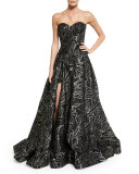 Strapless Sweetheart-Neck Ball Gown, Black/Gold