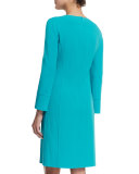 Long-Sleeve Split-Neck Tunic Dress, Aqua