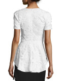 Short-Sleeve Lace Jacquard Peplum Top