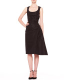 Side-Gathered Taffeta Dress, Black