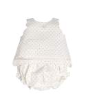 Sleeveless Scalloped Polka-Dot Top w/ Bloomers, White, Size 3-18 Months