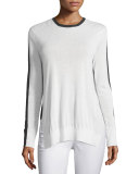 Verity Two-Tone Cashmere Pullover Sweater, Ivory