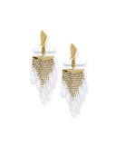 Mesh Wire Clip Earrings with Dangling Rock Crystals
