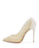 Guni Mesh Spike 100mm Red Sole Pump, Beige/White Ivory