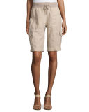 Drawstring-Waist Organic Linen Cargo Shorts, Plus Size