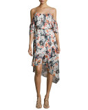 Hermione Floral-Print Cold-Shoulder Midi Dress, Wisteria