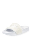 Leadcat Fenty Faux-Fur Slide Sandal, White/Silver