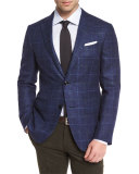 Windowpane Two-Button Sport Coat, Navy/Green