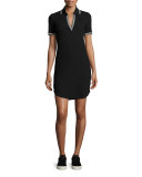 Contrast-Stripe Ribbed Polo Shirtdress, Black