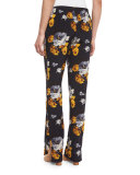 Viewpine Distressed Floral-Print Silk Pants