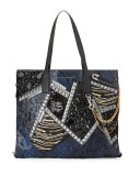 Wingman Snake-Embossed Tote Bag, Cobalt/Multi