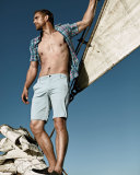 Flat-Front Trouser Shorts, Turquoise