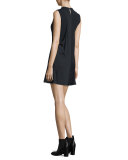 Sleeveless Jewel-Neck Flutter-Hem Dress, Black