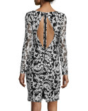 Katy Embroidered Sheath Dress, Black/White