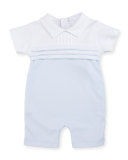 Kissy Homecoming Pintucked Pima Shortall, Blue, Size 0-9 Months
