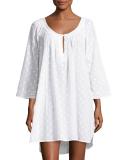 Clip-Dot Cotton Lawn Sleepshirt, White