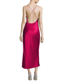 Crisscross-Back Satin Midi Dress, Raspberry