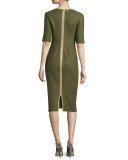 Reversible Cashmere Half-Sleeve Dress, Olive/Taupe