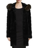 Hooded Mink & Sable Fur Parka, Black