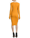 Ribbed Cold-Shoulder Sweaterdress, Sunset