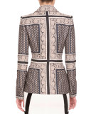 Alexandria Double-Breasted Mixed-Print Jacket, Navy