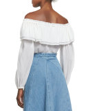 Off-Shoulder Cotton Peasant Blouse, Optic White
