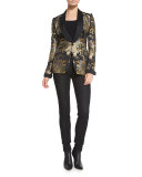 Baroque-Print Brocade Jacket, Black/Gold