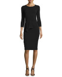 3/4-Sleeve 1/2-Peplum Dress, Black