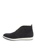 Perforated Suede Rubber-Sole Chukka Boot, Navy