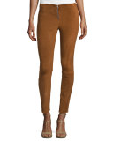 Front-Zip Suede Leggings, Tan