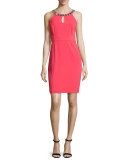 Sheath Dress with Embellished Neck, Coral Rage