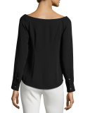 Auriana Off-the-Shoulder Georgette Shirt, Black