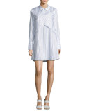 Azriel Striped Shirtdress, White/Blue