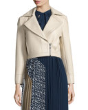 Valeria Leather Zip-Trim Jacket, Tan