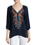 Olivia 3/4-Sleeve Embroidered Blouse 