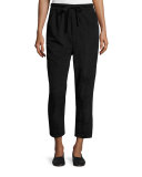Suede Cropped Track Pants, Black