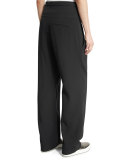 Pleated High-Waist Wide-Leg Pants, Onyx