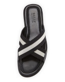 Bonks Men's Trainspotting-Stripe Fabric Slide Sandal, Black/White