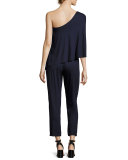 Estelle One-Shoulder Jersey Jumpsuit, Indigo