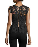 Hannah Sleeveless Lace Peplum Top, Black
