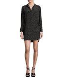 Long-Sleeve Polka-Dot Shift Dress, Black/Natural