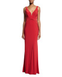 Sleeveless V-Neck Ruched Gown